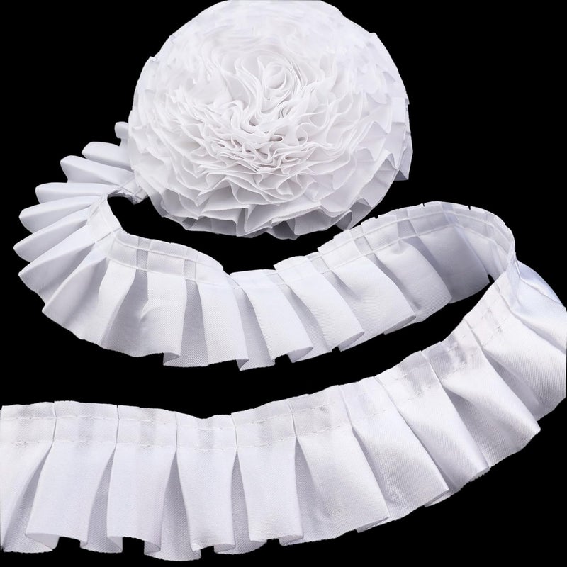 AIETSYEI White Ruffle Pleated Lace Trim Satin Ribbon Gather Ruffle Edge for Applique Sewing Crafts, Home Decoration - Image 1